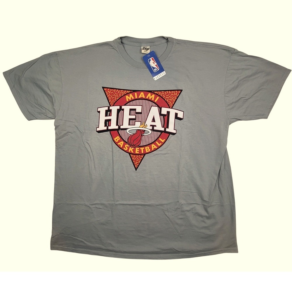 Miami Heat Basketball‎ NBA Mens Tee Shirt Gray 2XL Ringspun Fabric - Blue 84 NWT